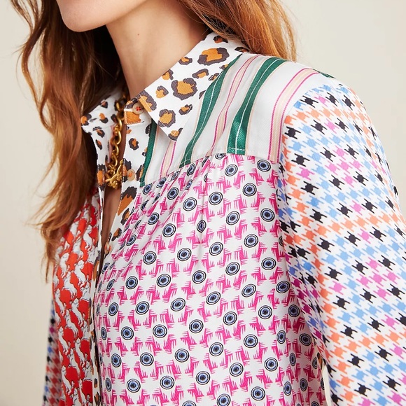 NWOT Maeve Anthropologie Bernadette Mixed Print Blouse Size Small button down - Picture 4 of 6